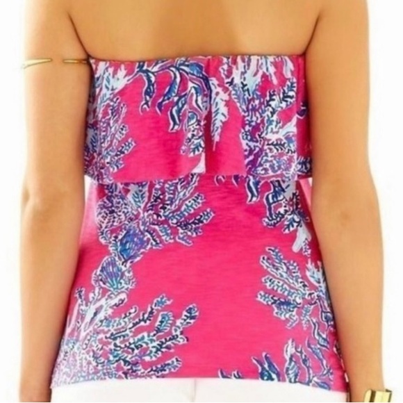 Lilly Pulitzer Strapless Wiley Ruffle Tube Top Capri Pink Samba Coral Women's XS - Picture 3 of 7